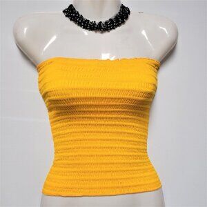 YELLOW Smocked Strapless Stretchy Waist Length Tube Top - One Size - NEW
